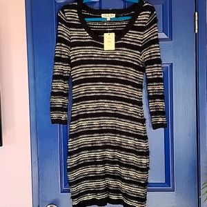 PINK rose knit long sleeve dress L